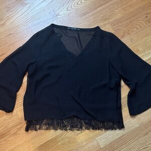 Zara Elegant Black Lace Hem Top